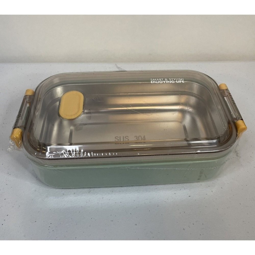 SUS 304 Thermal BENTO BOX Lunch Single Layer Container Green Carry Snap Lid NEW